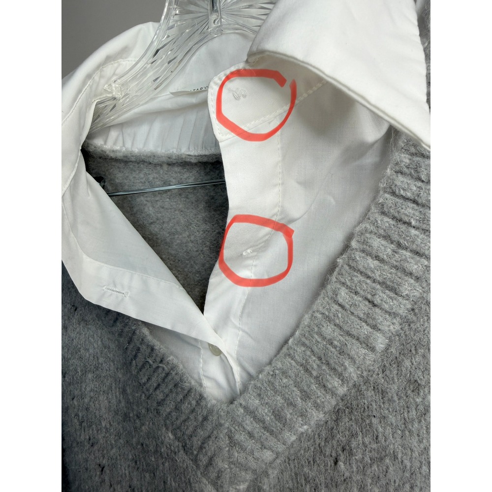 Altar'd State Womens Mixed Media 2-in-1 Sweater Vest Layered Shirt Grey White M - Picture 5 of 7